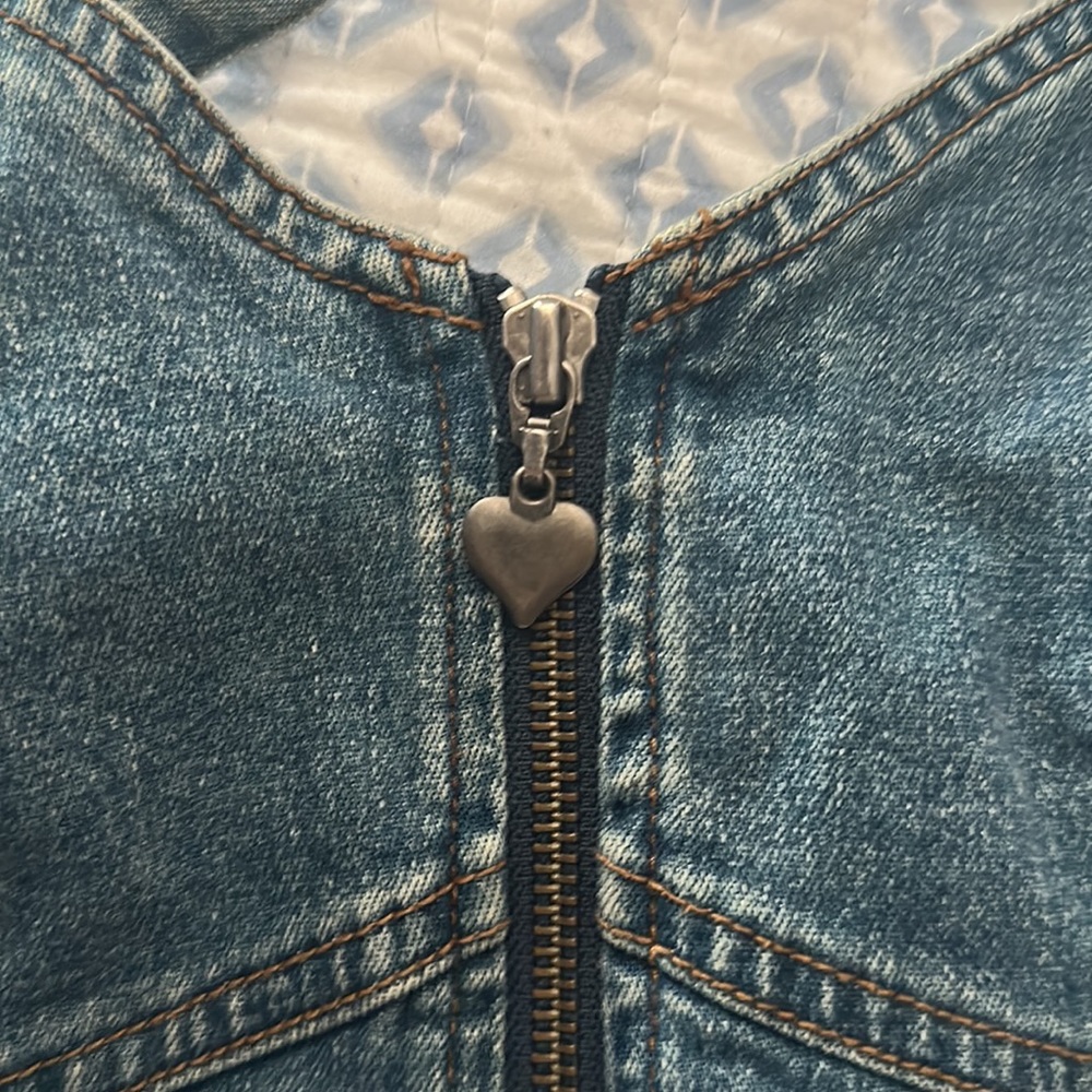 Harley-Davidson Denim Blue Zip-Front Tank with Embroidered Heart Patch - Picture 7 of 9